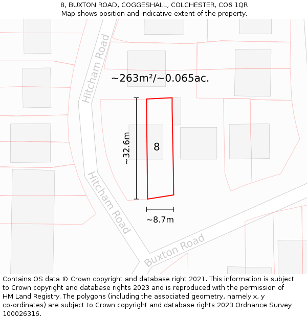 8, BUXTON ROAD, COGGESHALL, COLCHESTER, CO6 1QR: Plot and title map