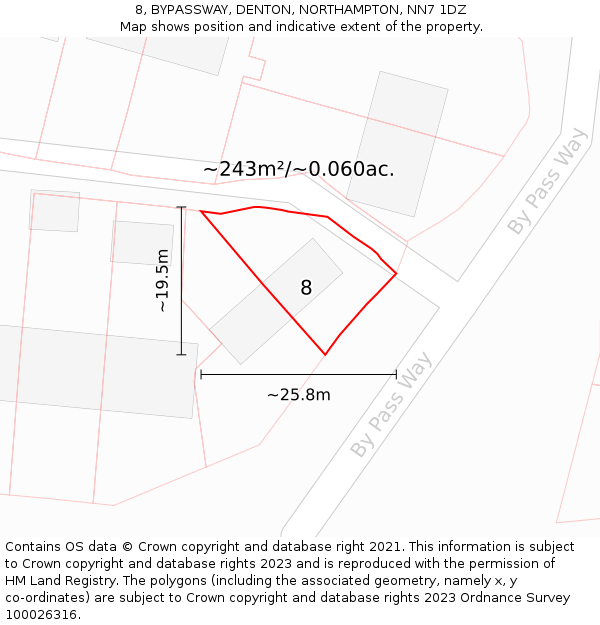8, BYPASSWAY, DENTON, NORTHAMPTON, NN7 1DZ: Plot and title map