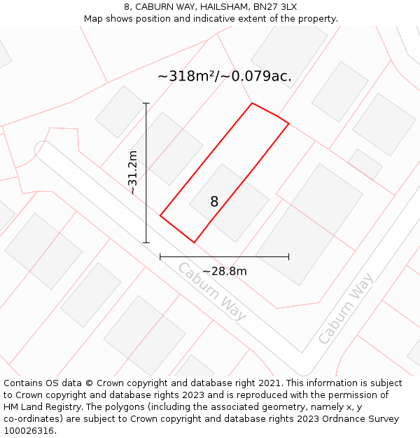 8, CABURN WAY, HAILSHAM, BN27 3LX: Plot and title map