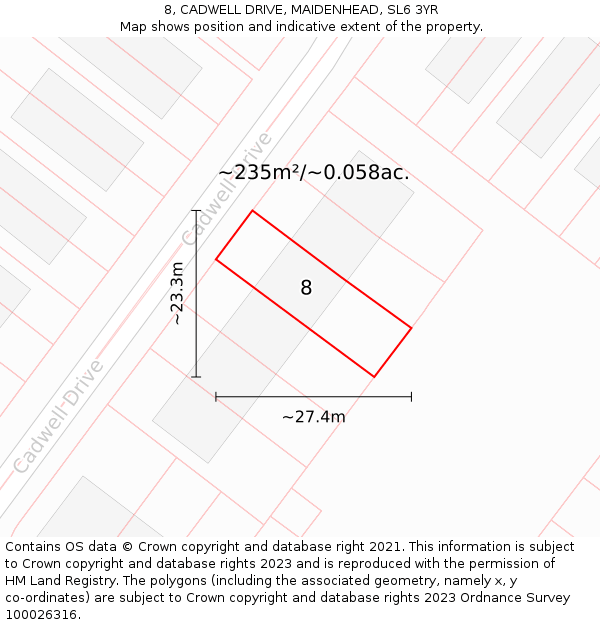 8, CADWELL DRIVE, MAIDENHEAD, SL6 3YR: Plot and title map