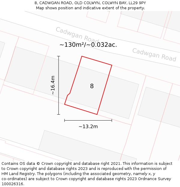 8, CADWGAN ROAD, OLD COLWYN, COLWYN BAY, LL29 9PY: Plot and title map