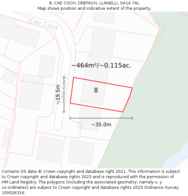 8, CAE COCH, DREFACH, LLANELLI, SA14 7AL: Plot and title map