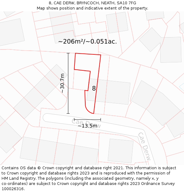 8, CAE DERW, BRYNCOCH, NEATH, SA10 7FG: Plot and title map