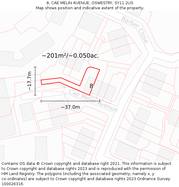 8, CAE MELIN AVENUE, OSWESTRY, SY11 2US: Plot and title map