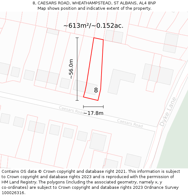 8, CAESARS ROAD, WHEATHAMPSTEAD, ST ALBANS, AL4 8NP: Plot and title map