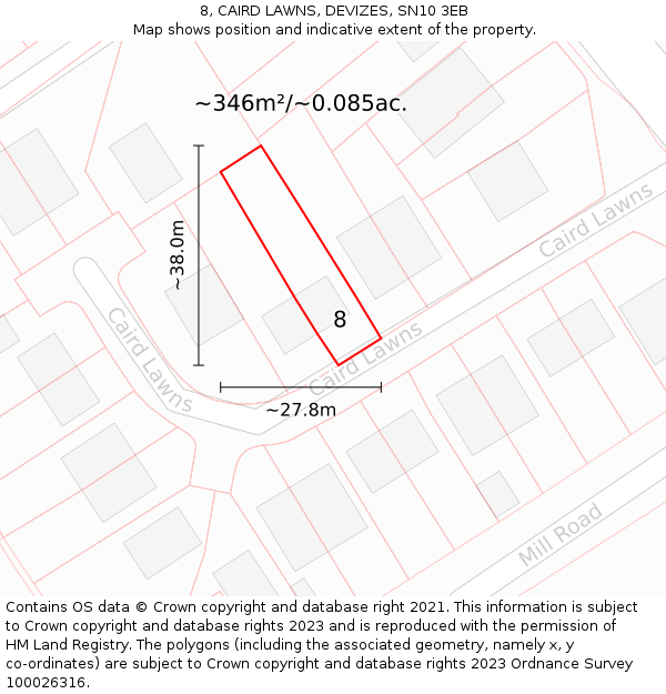 8, CAIRD LAWNS, DEVIZES, SN10 3EB: Plot and title map