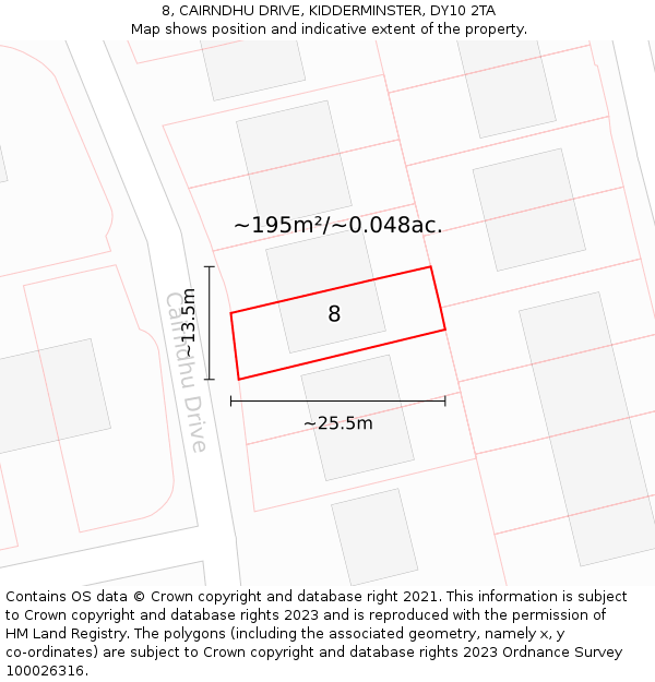 8, CAIRNDHU DRIVE, KIDDERMINSTER, DY10 2TA: Plot and title map