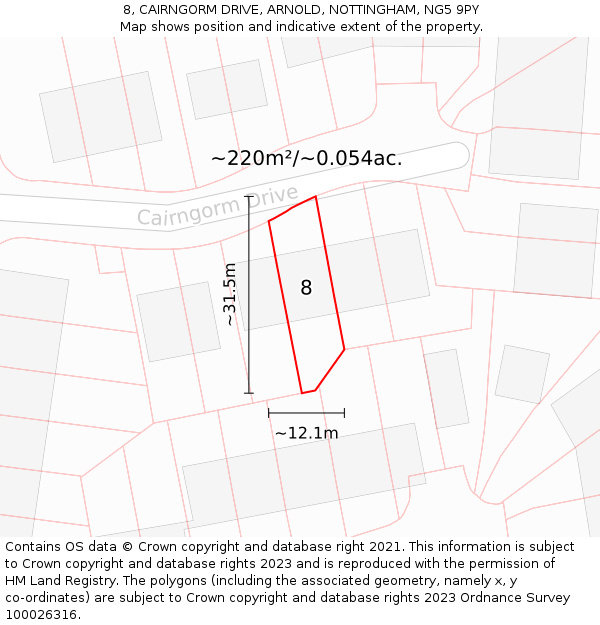 8, CAIRNGORM DRIVE, ARNOLD, NOTTINGHAM, NG5 9PY: Plot and title map