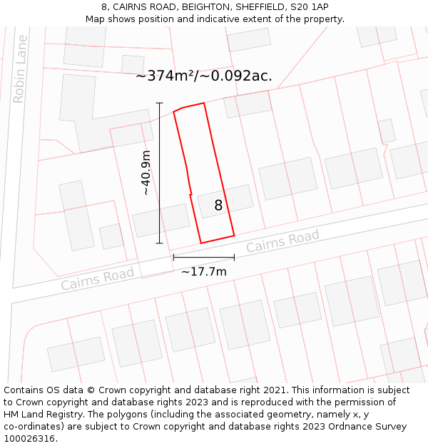 8, CAIRNS ROAD, BEIGHTON, SHEFFIELD, S20 1AP: Plot and title map
