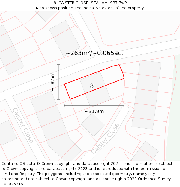 8, CAISTER CLOSE, SEAHAM, SR7 7WP: Plot and title map