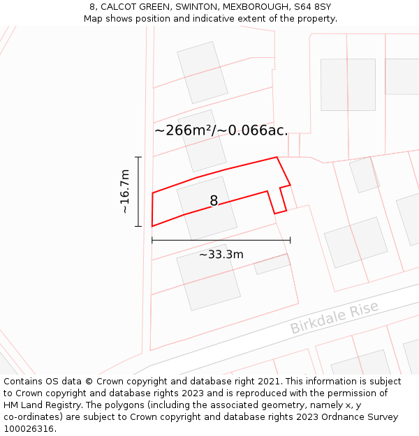 8, CALCOT GREEN, SWINTON, MEXBOROUGH, S64 8SY: Plot and title map