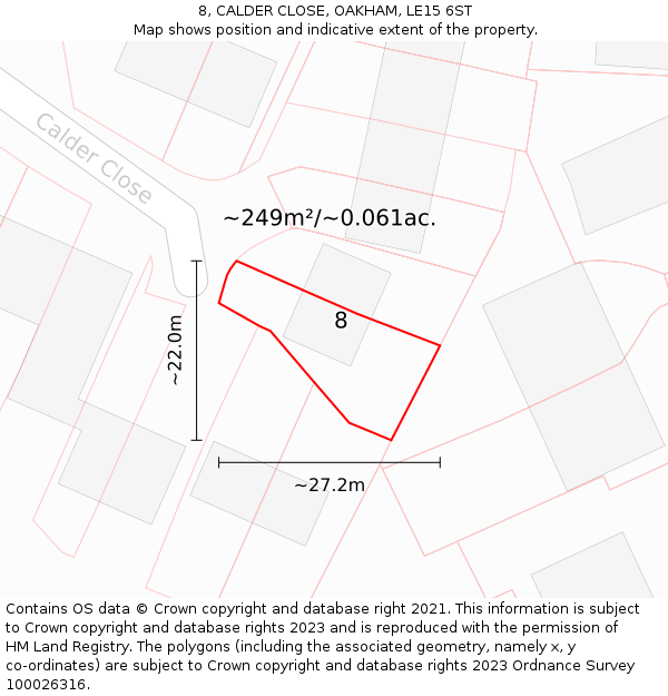 8, CALDER CLOSE, OAKHAM, LE15 6ST: Plot and title map