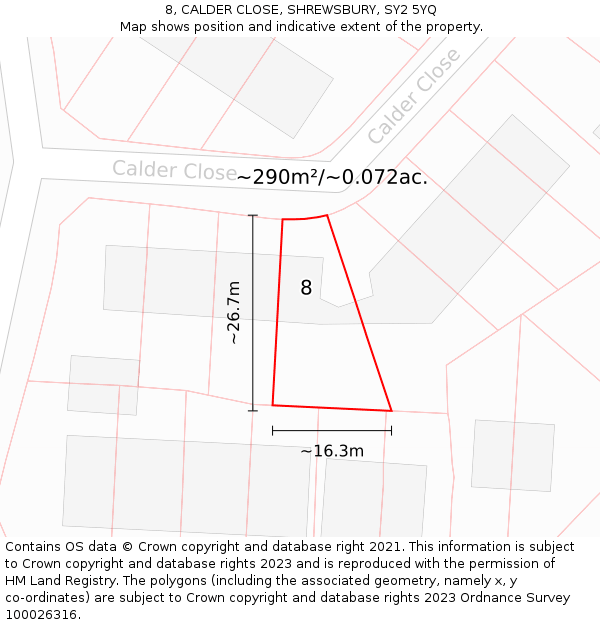 8, CALDER CLOSE, SHREWSBURY, SY2 5YQ: Plot and title map