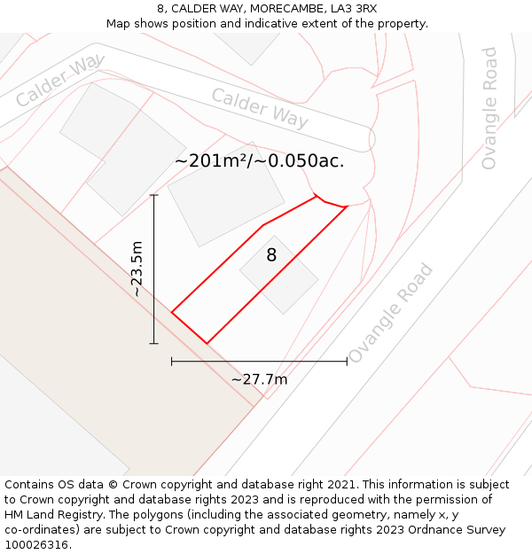 8, CALDER WAY, MORECAMBE, LA3 3RX: Plot and title map