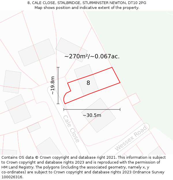 8, CALE CLOSE, STALBRIDGE, STURMINSTER NEWTON, DT10 2PG: Plot and title map