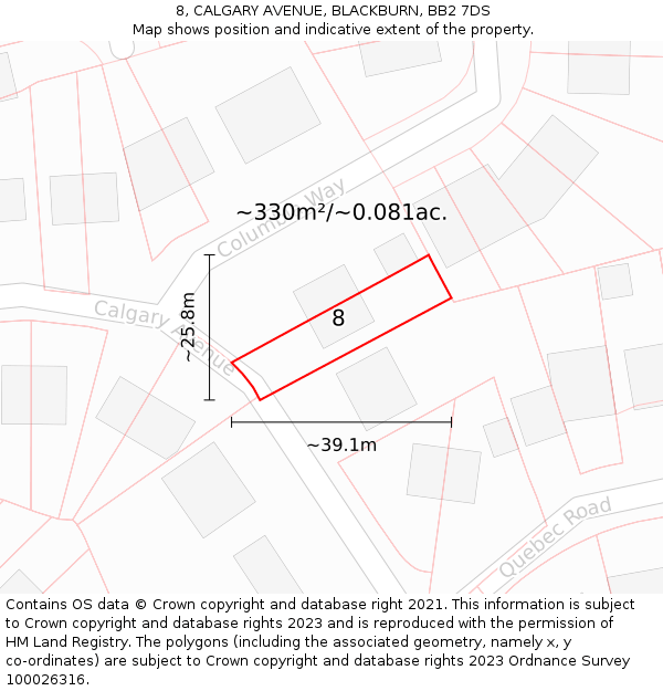 8, CALGARY AVENUE, BLACKBURN, BB2 7DS: Plot and title map
