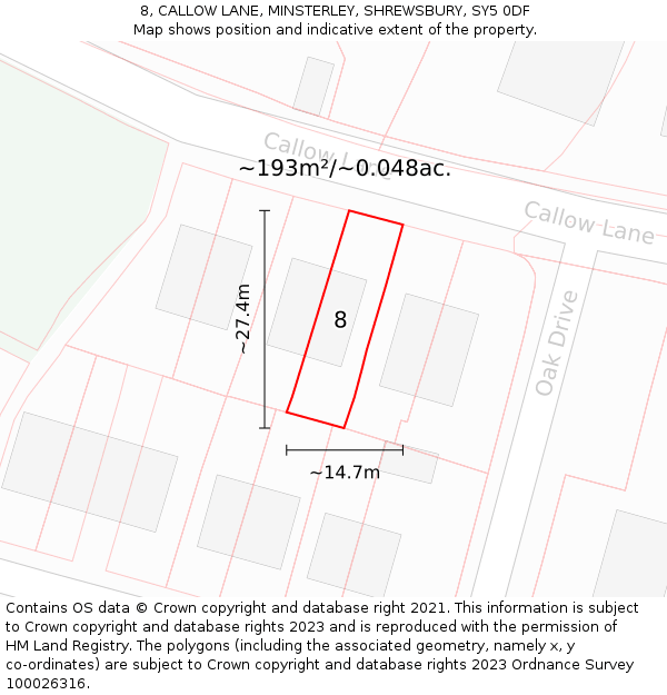 8, CALLOW LANE, MINSTERLEY, SHREWSBURY, SY5 0DF: Plot and title map