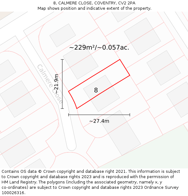 8, CALMERE CLOSE, COVENTRY, CV2 2PA: Plot and title map