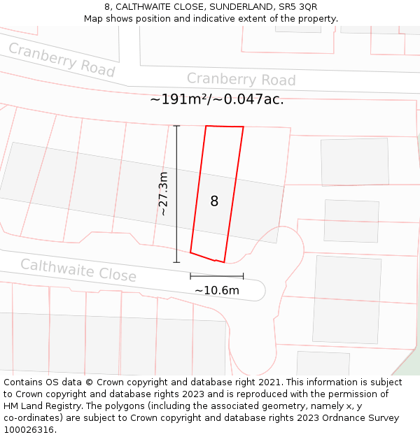 8, CALTHWAITE CLOSE, SUNDERLAND, SR5 3QR: Plot and title map