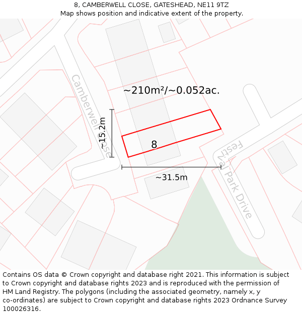 8, CAMBERWELL CLOSE, GATESHEAD, NE11 9TZ: Plot and title map