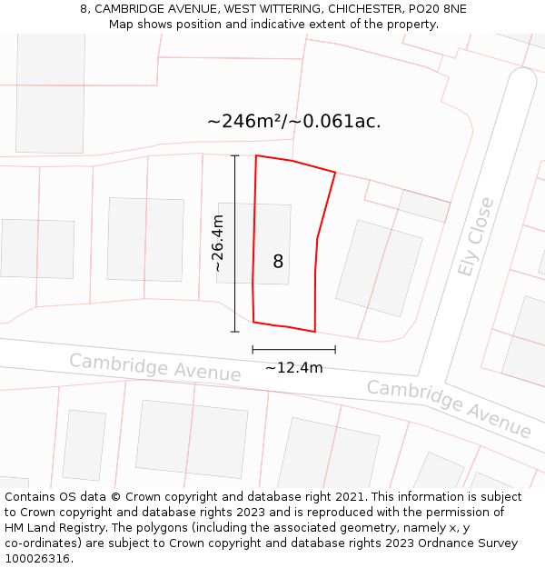8, CAMBRIDGE AVENUE, WEST WITTERING, CHICHESTER, PO20 8NE: Plot and title map