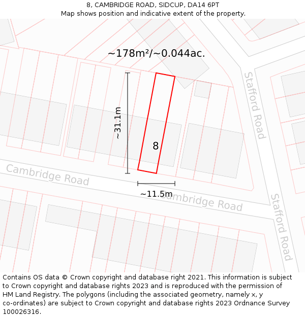 8, CAMBRIDGE ROAD, SIDCUP, DA14 6PT: Plot and title map