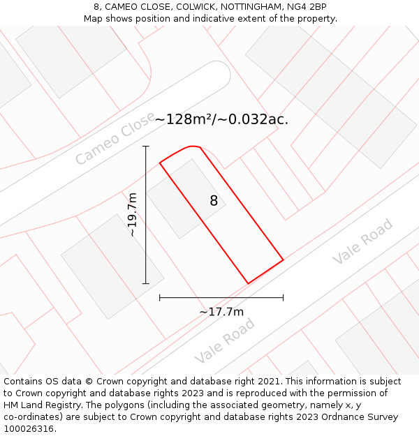 8, CAMEO CLOSE, COLWICK, NOTTINGHAM, NG4 2BP: Plot and title map