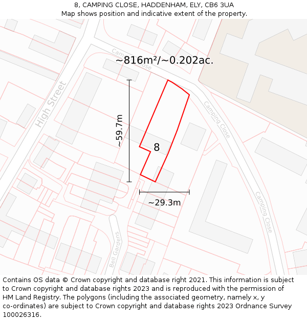 8, CAMPING CLOSE, HADDENHAM, ELY, CB6 3UA: Plot and title map