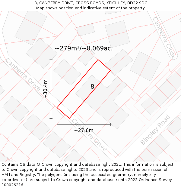 8, CANBERRA DRIVE, CROSS ROADS, KEIGHLEY, BD22 9DG: Plot and title map