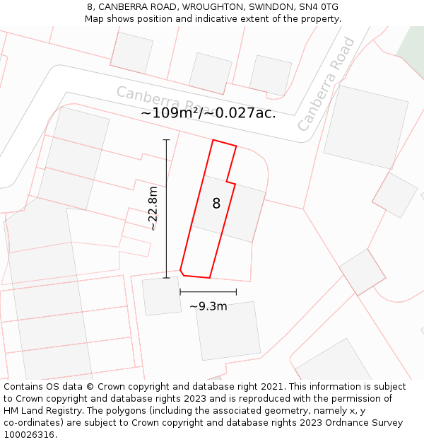 8, CANBERRA ROAD, WROUGHTON, SWINDON, SN4 0TG: Plot and title map