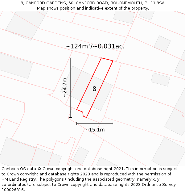 8, CANFORD GARDENS, 50, CANFORD ROAD, BOURNEMOUTH, BH11 8SA: Plot and title map