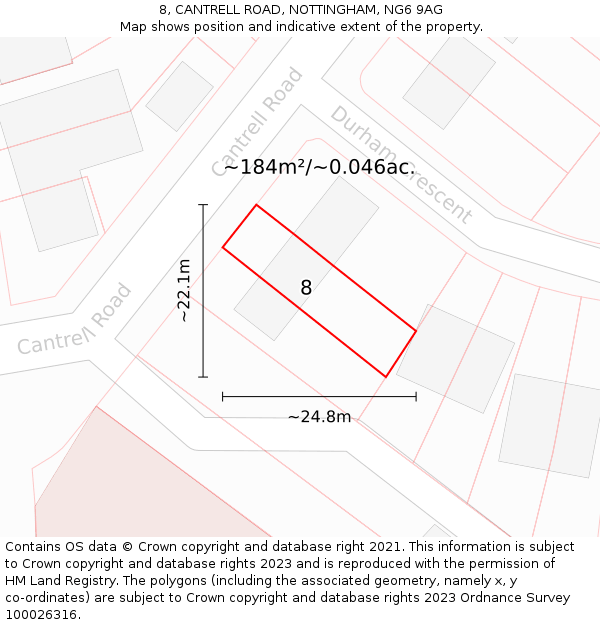 8, CANTRELL ROAD, NOTTINGHAM, NG6 9AG: Plot and title map