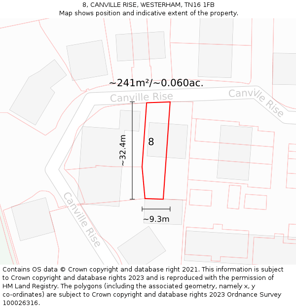 8, CANVILLE RISE, WESTERHAM, TN16 1FB: Plot and title map