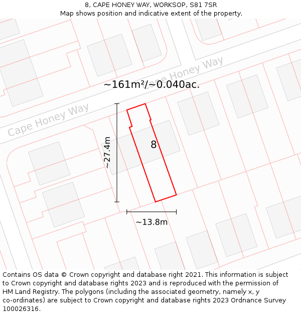 8, CAPE HONEY WAY, WORKSOP, S81 7SR: Plot and title map