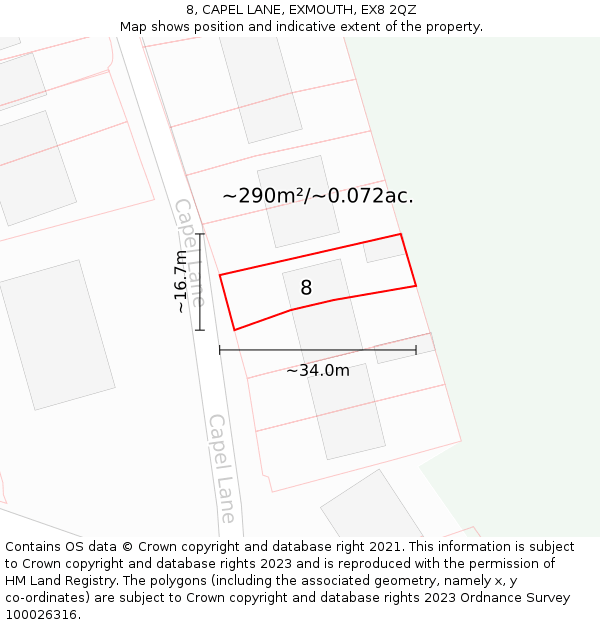 8, CAPEL LANE, EXMOUTH, EX8 2QZ: Plot and title map