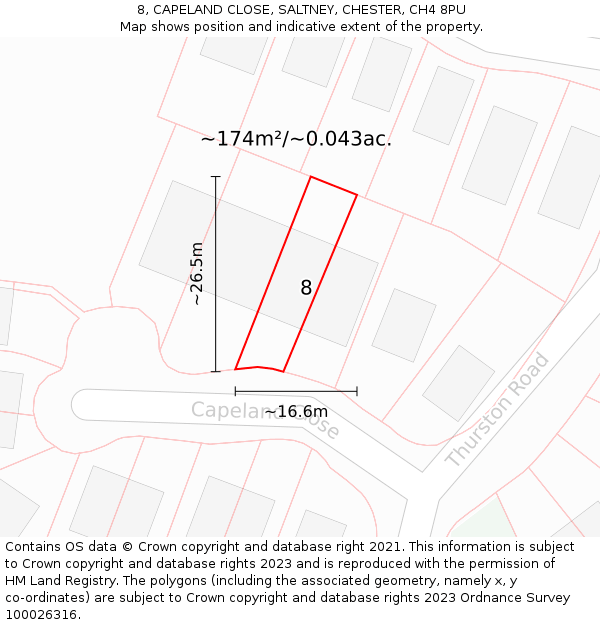 8, CAPELAND CLOSE, SALTNEY, CHESTER, CH4 8PU: Plot and title map