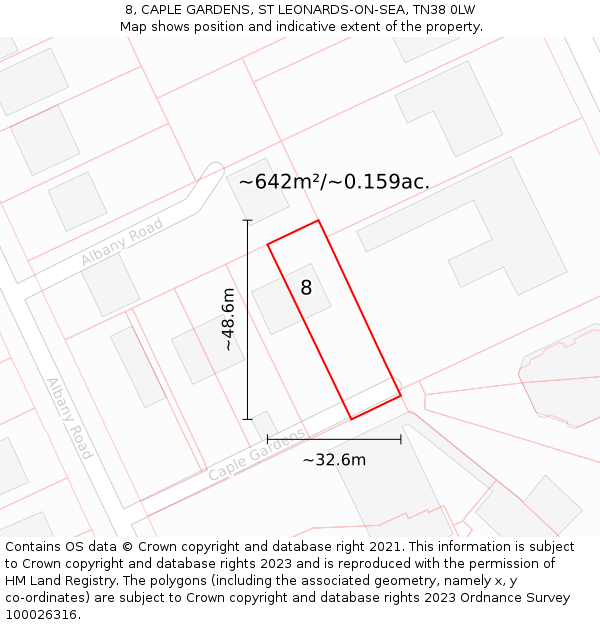 8, CAPLE GARDENS, ST LEONARDS-ON-SEA, TN38 0LW: Plot and title map