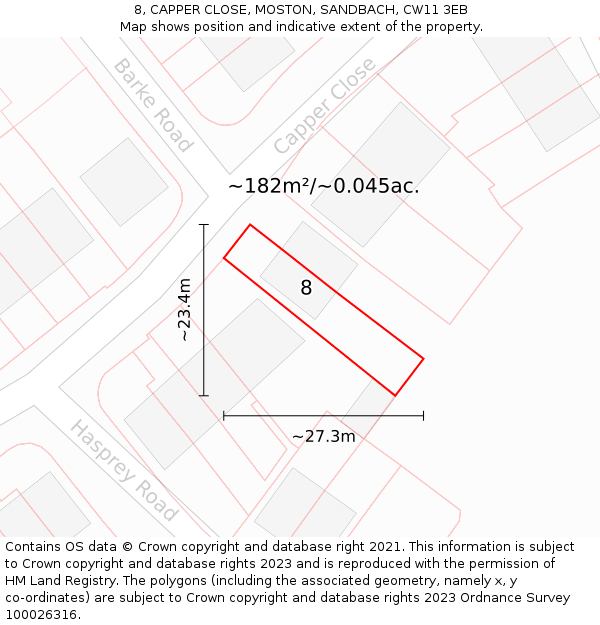8, CAPPER CLOSE, MOSTON, SANDBACH, CW11 3EB: Plot and title map