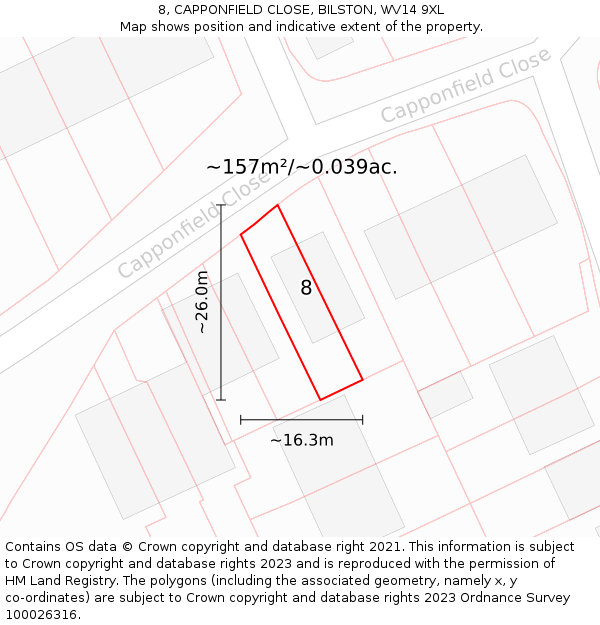 8, CAPPONFIELD CLOSE, BILSTON, WV14 9XL: Plot and title map