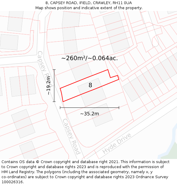 8, CAPSEY ROAD, IFIELD, CRAWLEY, RH11 0UA: Plot and title map