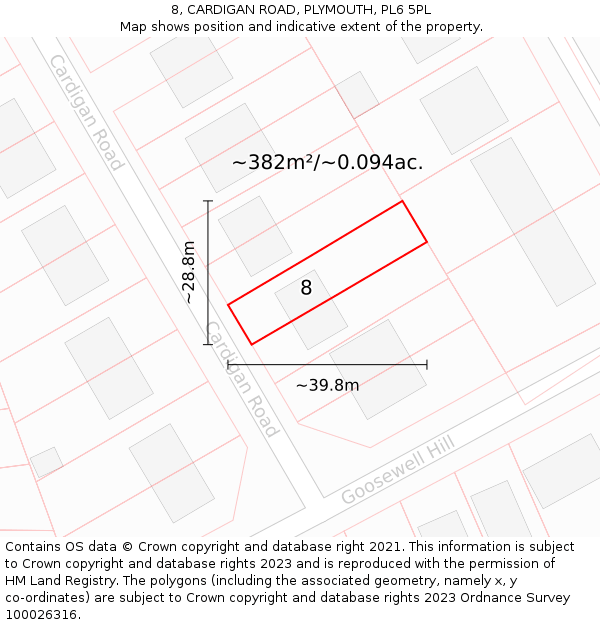 8, CARDIGAN ROAD, PLYMOUTH, PL6 5PL: Plot and title map