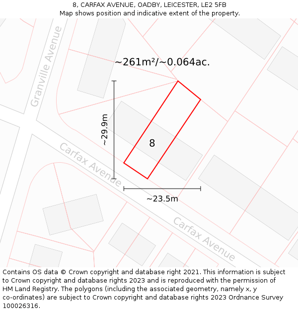 8, CARFAX AVENUE, OADBY, LEICESTER, LE2 5FB: Plot and title map