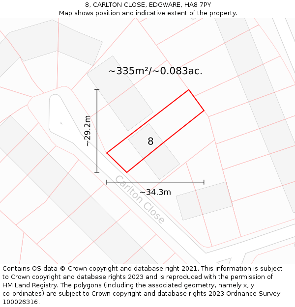 8, CARLTON CLOSE, EDGWARE, HA8 7PY: Plot and title map