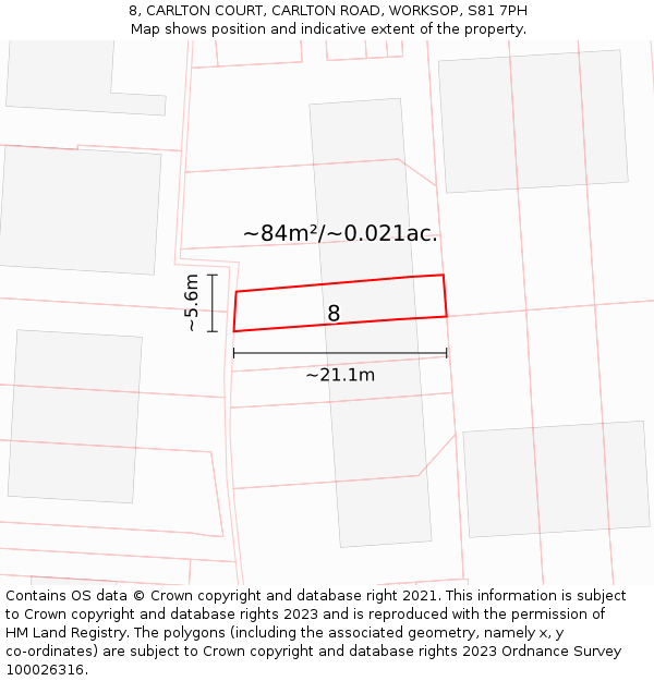 8, CARLTON COURT, CARLTON ROAD, WORKSOP, S81 7PH: Plot and title map