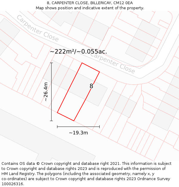 8, CARPENTER CLOSE, BILLERICAY, CM12 0EA: Plot and title map
