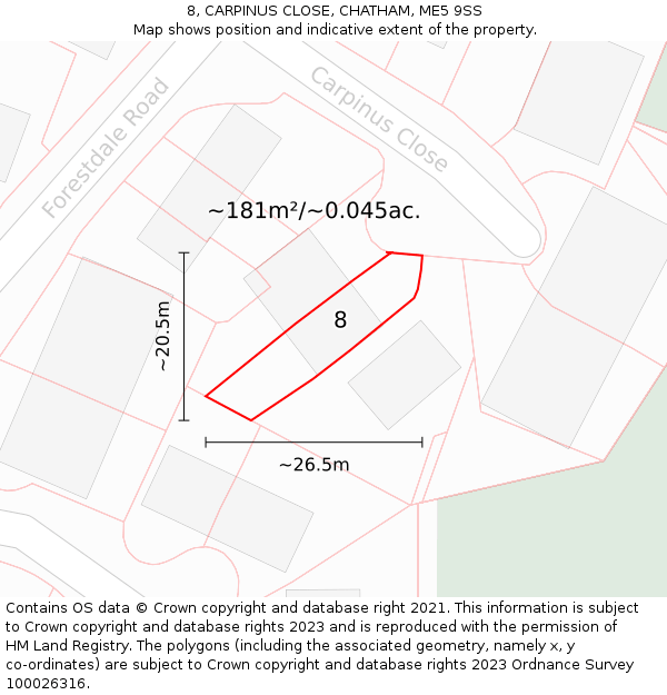 8, CARPINUS CLOSE, CHATHAM, ME5 9SS: Plot and title map