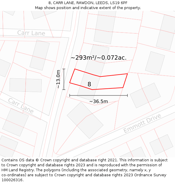 8, CARR LANE, RAWDON, LEEDS, LS19 6PF: Plot and title map