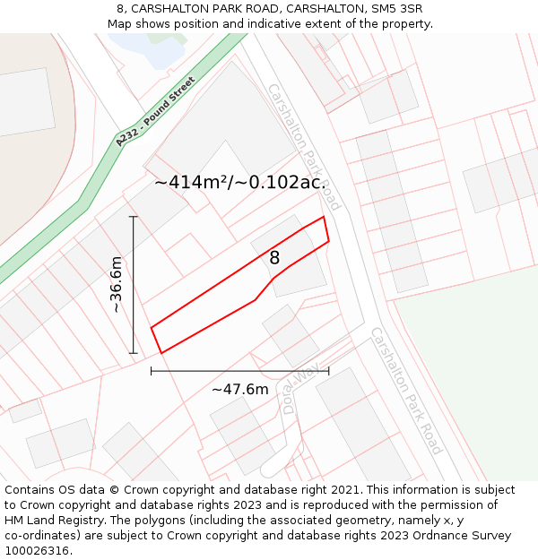 8, CARSHALTON PARK ROAD, CARSHALTON, SM5 3SR: Plot and title map