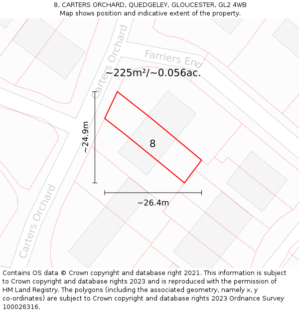 8, CARTERS ORCHARD, QUEDGELEY, GLOUCESTER, GL2 4WB: Plot and title map