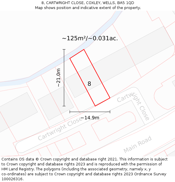 8, CARTWRIGHT CLOSE, COXLEY, WELLS, BA5 1QD: Plot and title map